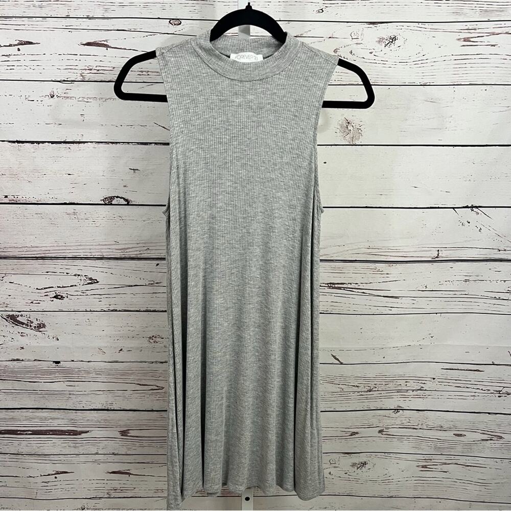 Forever 21 Sleeveless Gray Ribbed Mini Tank Swing Dress Size Medium